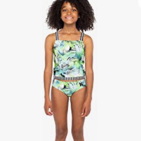 Hurley Girls Rashguard Tankini Tropical Swimsuit Set Sun Protection Cover Up NEW - Picture 4 of 9